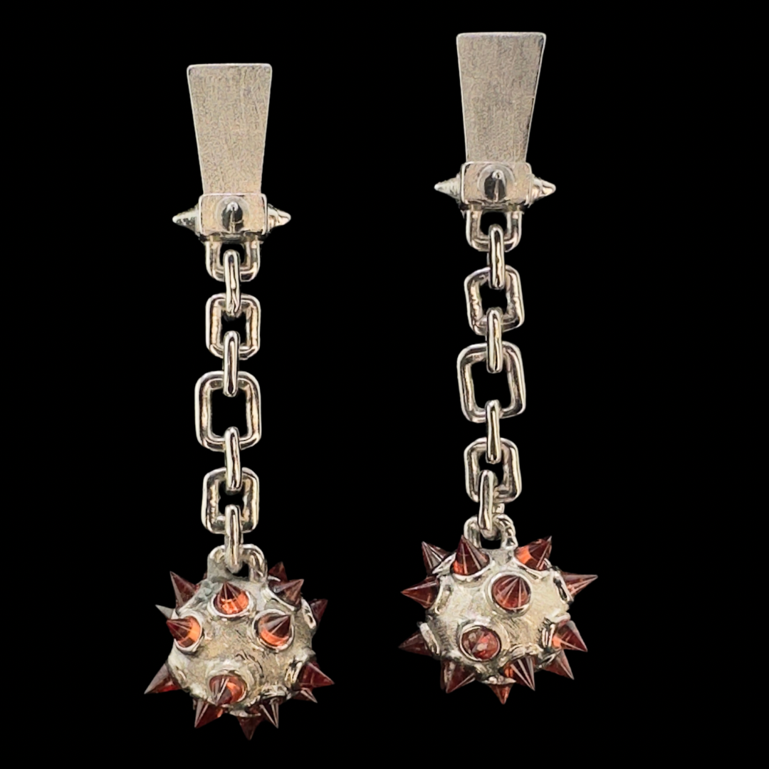 Silver Garnet Wrecking Ball Earring