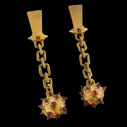 Gold Garnet Wrecking Ball Earring